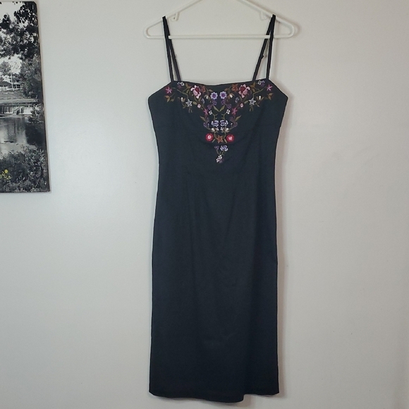 Vintage Betsey Johnson Black Label Floral Embroidered Squareneck Dress Size 10 - Picture 1 of 15